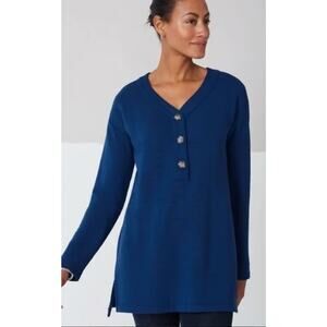 J Jill Cozy & Pretty Size Large Petite LP Royal Blue Henley Tunic Top